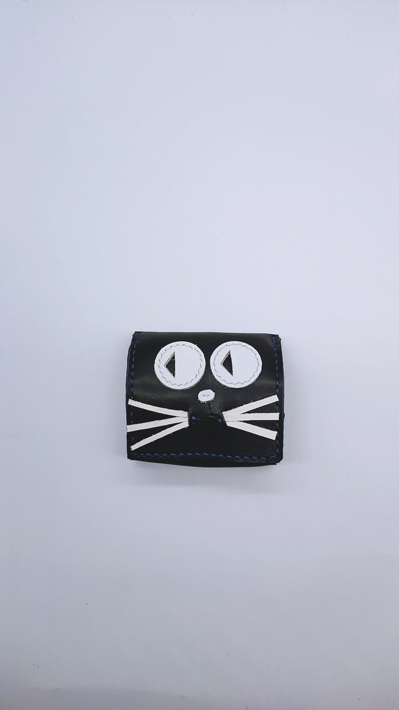 Black Cat Q Coin Purse - กระเป๋าใส่เหรียญ - หนังแท้ สีดำ