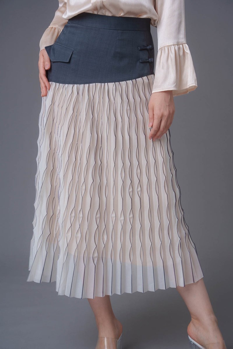 Pleated Chiffon Pankou Skirt - Skirts - Cotton & Hemp Gray