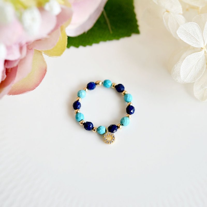 ラピスラズリとターコイズ のリング　ピンキーリング 幸運成功運UP  12月誕生石　1本 - 戒指 - 寶石 藍色