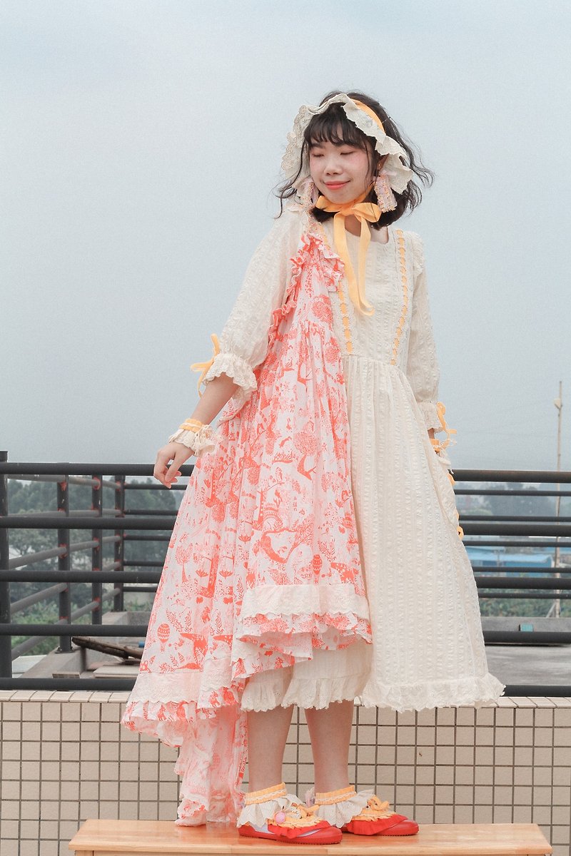 Orange and white forest critters little girl castle pattern camisole dress Dress - Fairy Tale (Tong Wa) Series - [witch cat cards * Rita · Handmade] - ชุดเดรส - ผ้าฝ้าย/ผ้าลินิน สีส้ม
