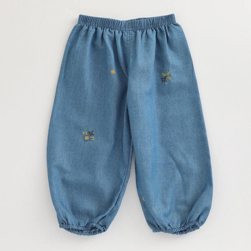 BIR 牛仔刺繡防蚊褲 - 男/女童長褲/短褲 - 棉．麻 藍色