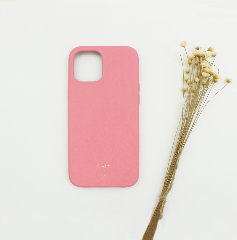 客製化禮物手造真皮革櫻花粉紅防摔馬卡龍薔薇玫瑰iPhone手機殼 - 手機殼/手機套 - 真皮 粉紅色