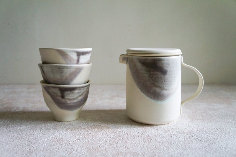 [Mist White Color] Shared/Personal Tea Set - Teapots & Teacups - Pottery White