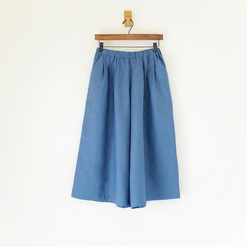 日常手作服。煙燻灰藍寬褲裙，亞麻 - 女長褲 - 紙 灰色
