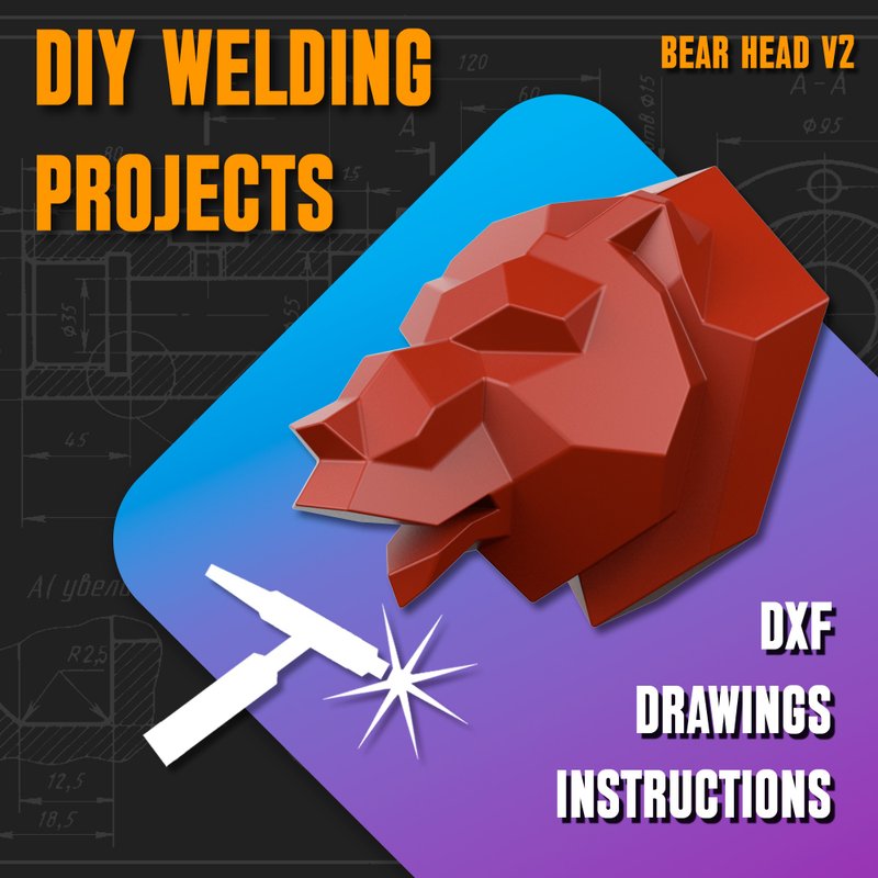 Welding Project Plans Drawings Bear Head (DXF, PDF) - 圖文模板設計 - 其他材質 