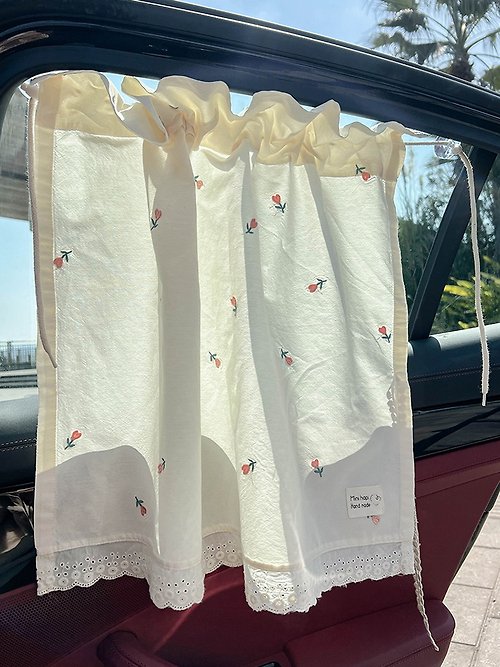 Mini hapi 嬰兒童蕾絲刺繡車用窗簾 遮陽防曬