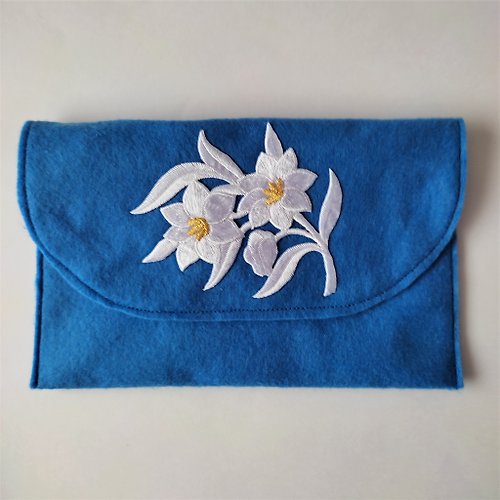 Enya 手拿包 Felt clutch blue cosmetic bag small bag flower handbag
