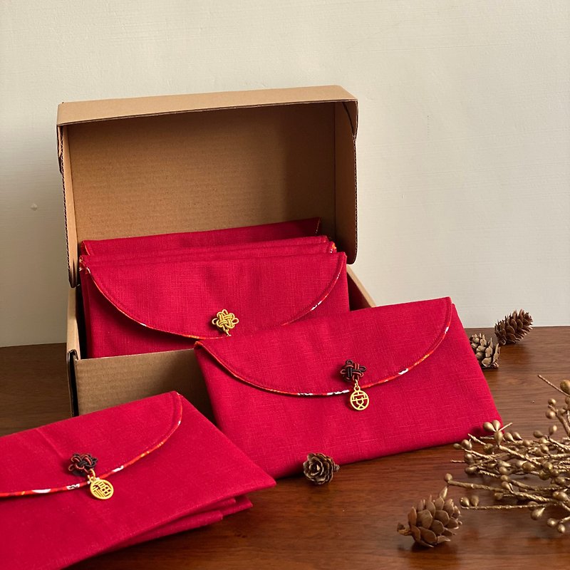 2024 Exclusive Offer Five-piece Set‧ Golden Words. Words of your choice ///Red envelope bag - Chinese New Year - Cotton & Hemp Red