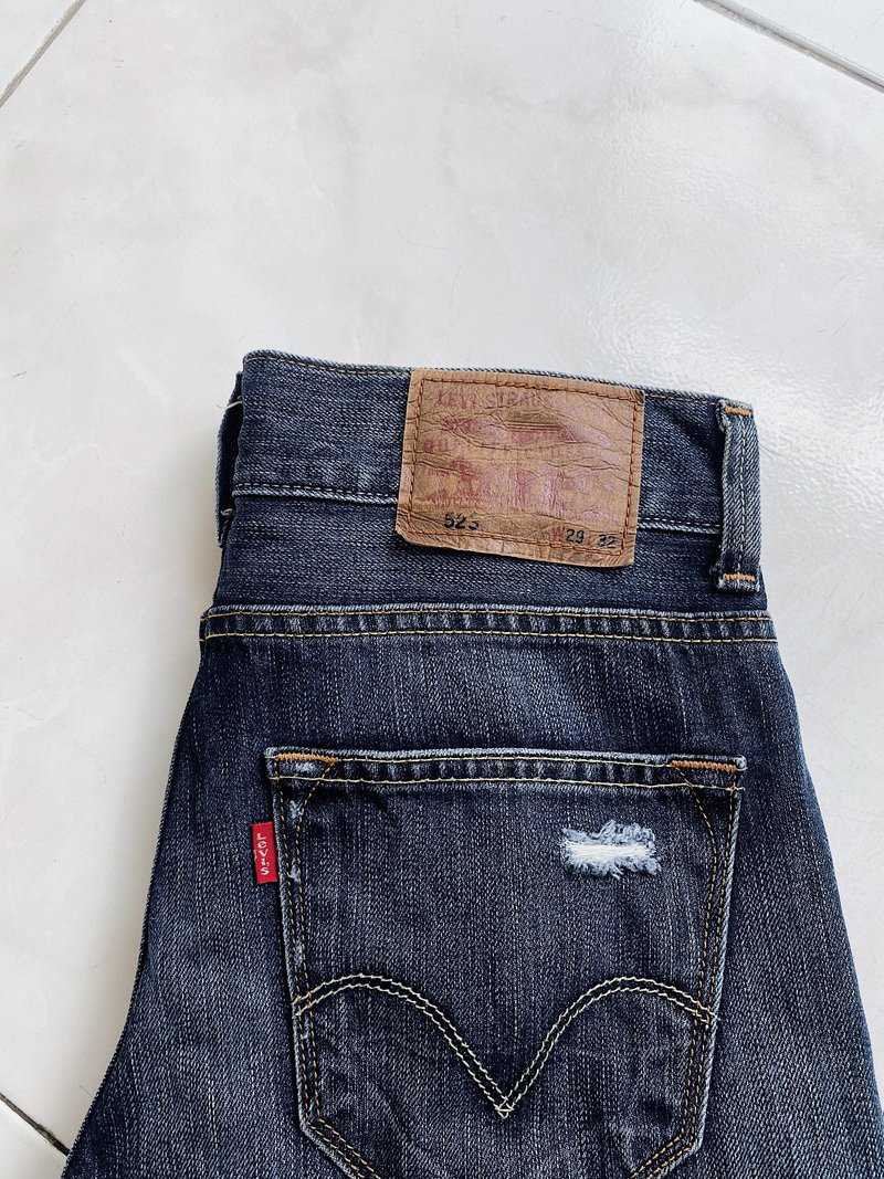 levis / 523 W29 dark blue hole destroys vintage low-rise denim men's denim trousers vintage - กางเกงขายาว - ผ้าฝ้าย/ผ้าลินิน สีน้ำเงิน