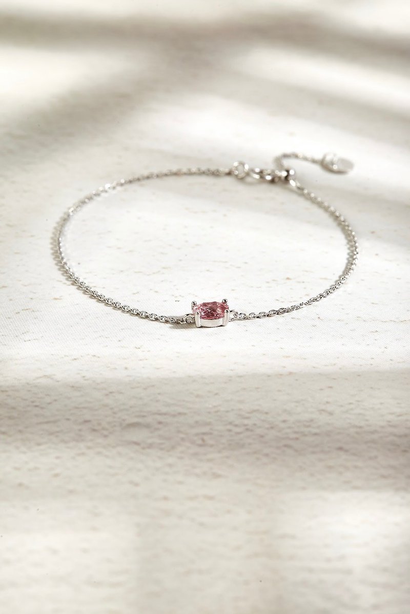 Oval Pink Tourmaline Bracelet - Bracelets - Sterling Silver Pink