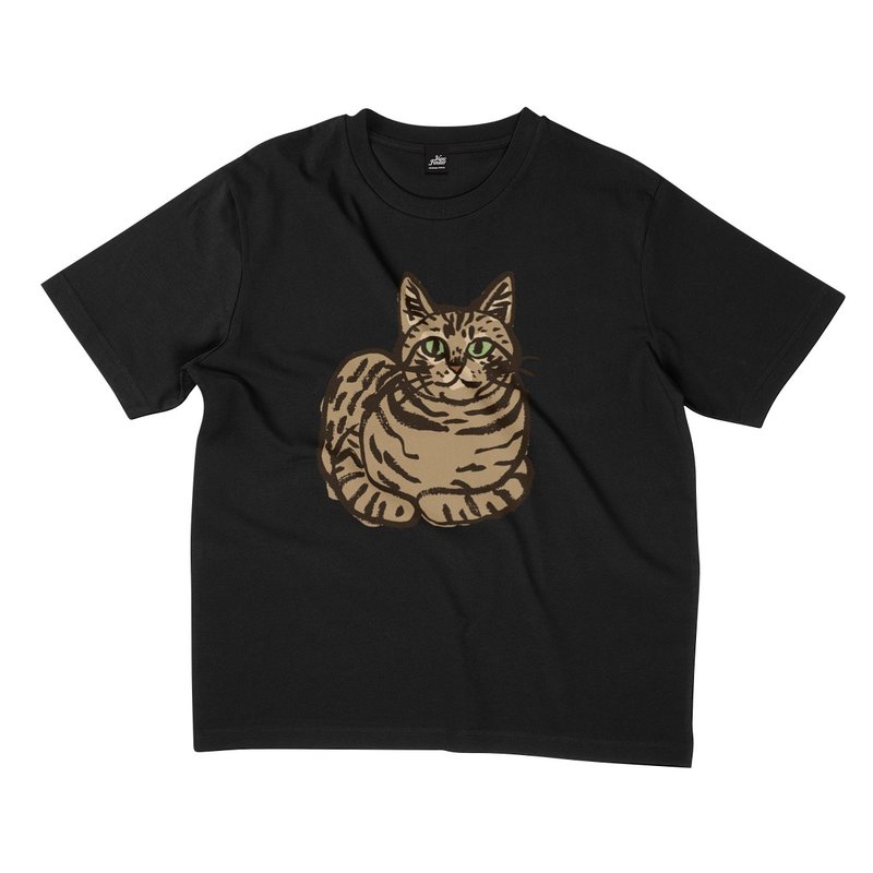 Folded hand tabby cat left hand version - wide version with dropped shoulders - 3 colors - Men's T-Shirts & Tops - Cotton & Hemp Black