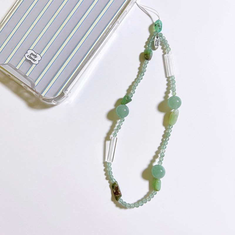 light green sea gemstone bead phone strap - เชือก/สายคล้อง - วัสดุอื่นๆ สีเขียว