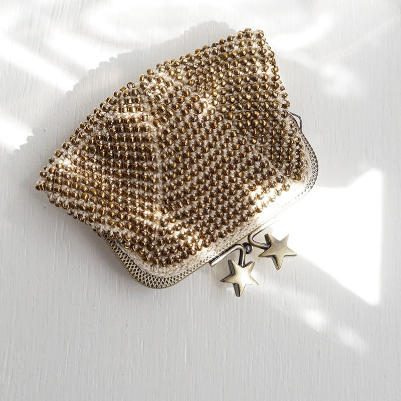 Ba-ba handmade Beads crochet pouch No.1450 - 零錢包/小錢包 - 其他材質 金色
