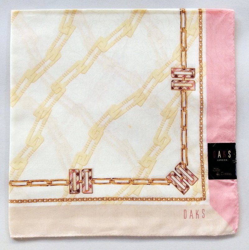 DAKS Vintage Scarf Woven Silk Cotton 23 x 23 inches - 絲巾 - 棉．麻 粉紅色