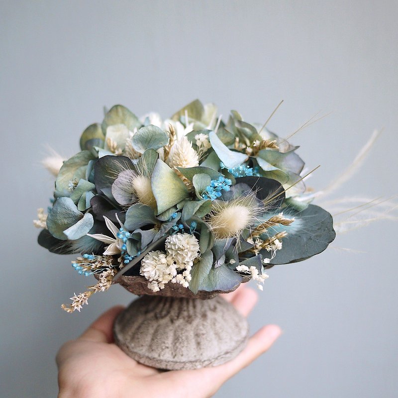 Early Winter Classic - retro blue and green lines dried hydrangea table flowers (Limited) - ตกแต่งต้นไม้ - พืช/ดอกไม้ หลากหลายสี