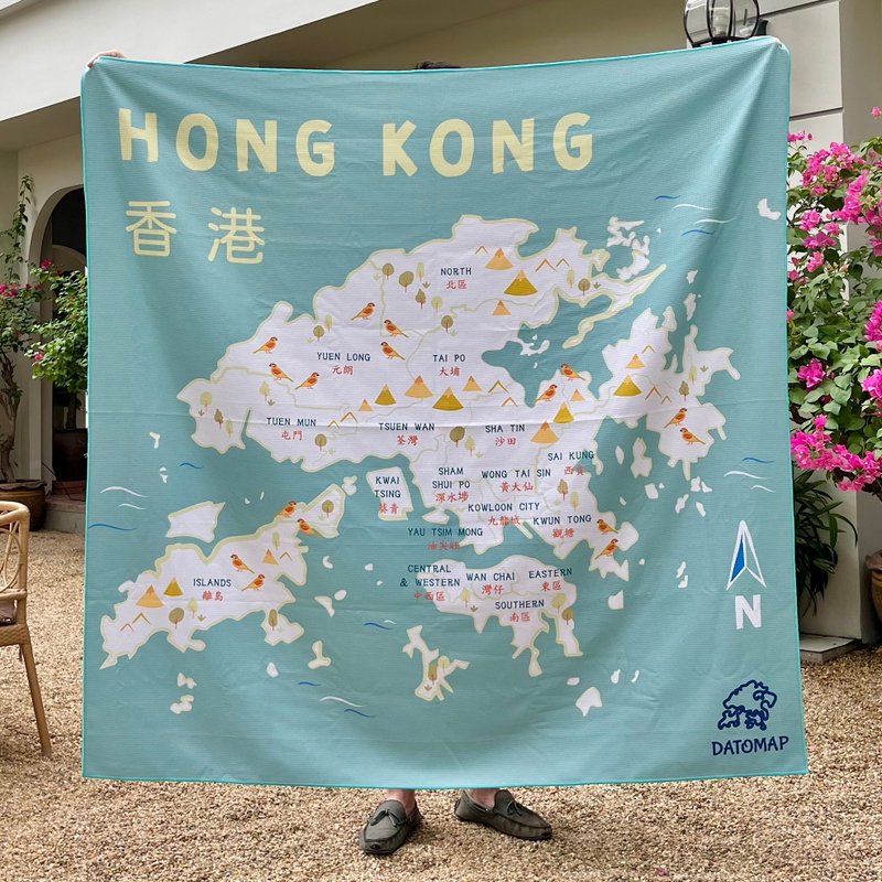 Hong Kong Map Waffle Blanket - Camping Gear & Picnic Sets - Cotton & Hemp Blue