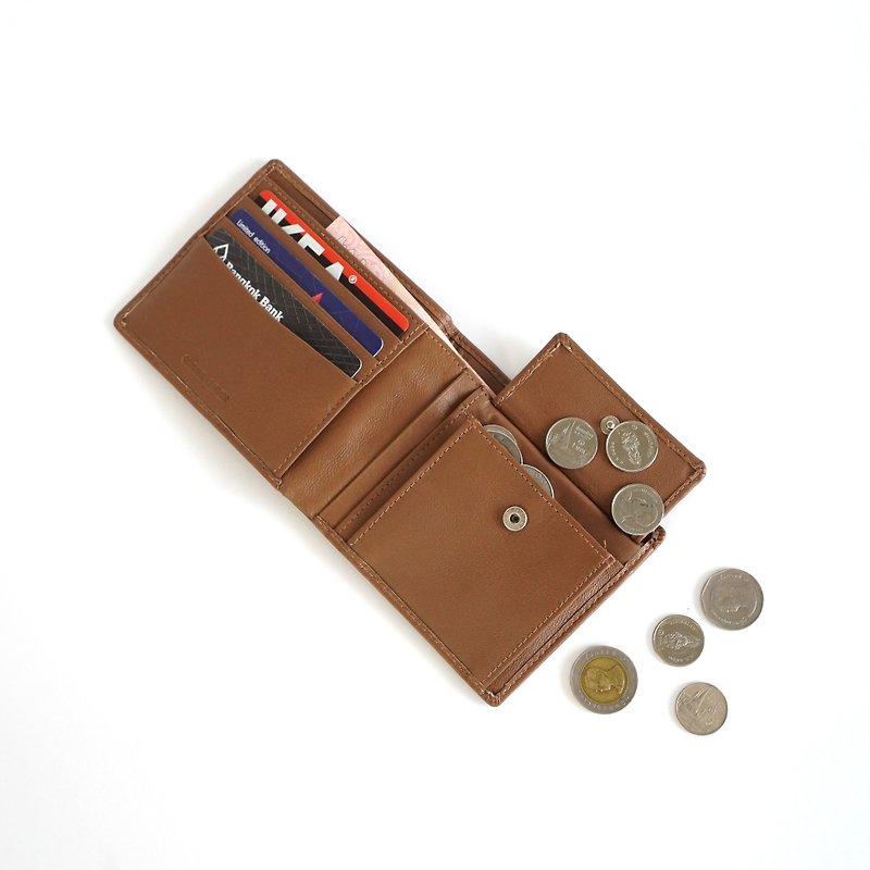 Myra Coin Pocket Wallet กระเป๋าสตางค์หนังแพะ สัมผัสนิ่ม - กระเป๋าสตางค์ - หนังแท้ สีนำ้ตาล