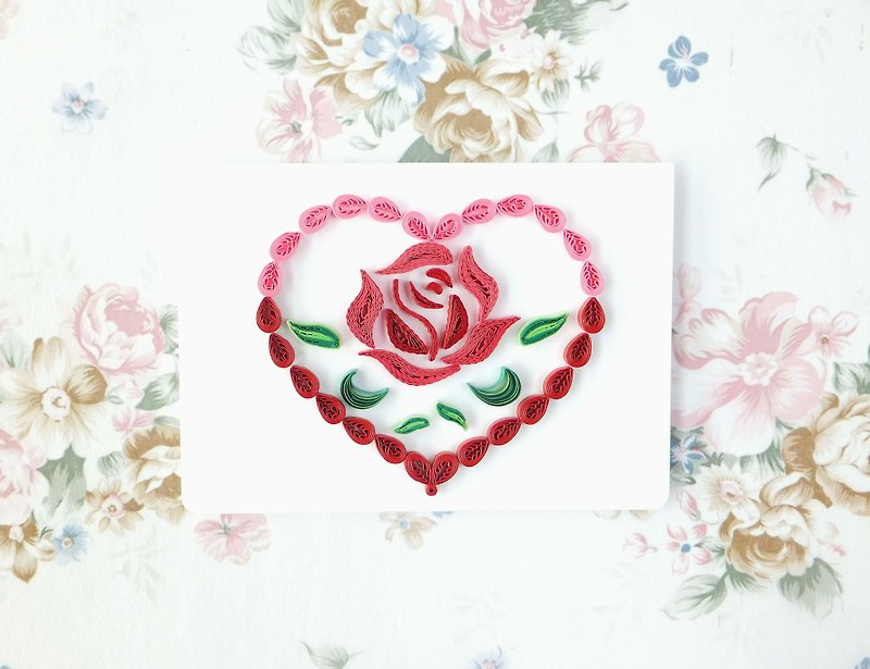 手作りロール紙カード - 愛して毎日バラの恋人カード ユニバーサルカード - カード・はがき - 紙 レッド