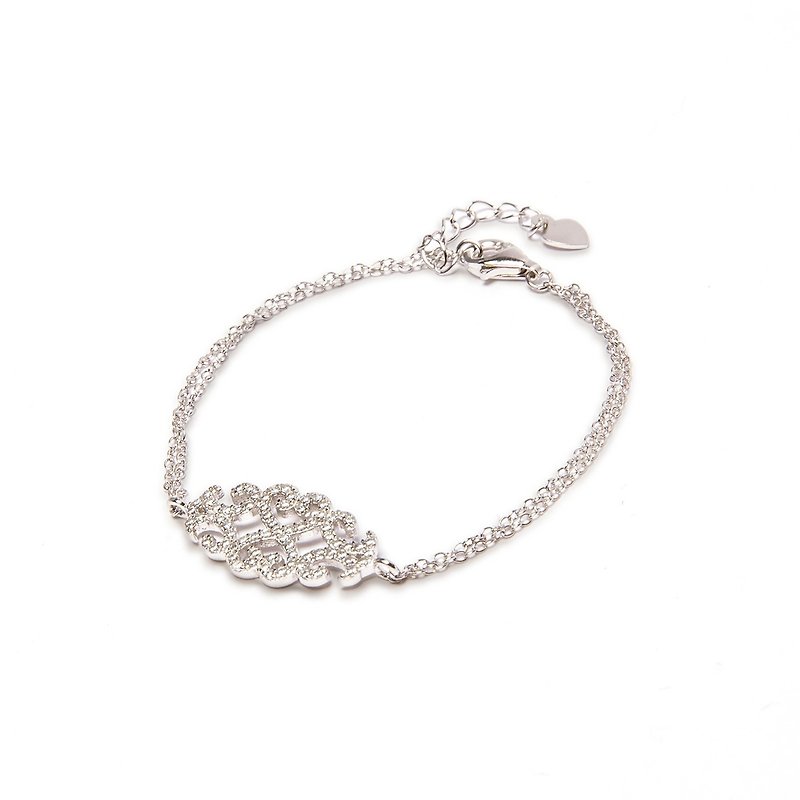 【Lalune】||Soft tone|| Crystal diamond 925 sterling silver moiré thin bracelet - สร้อยข้อมือ - เงิน สีเงิน