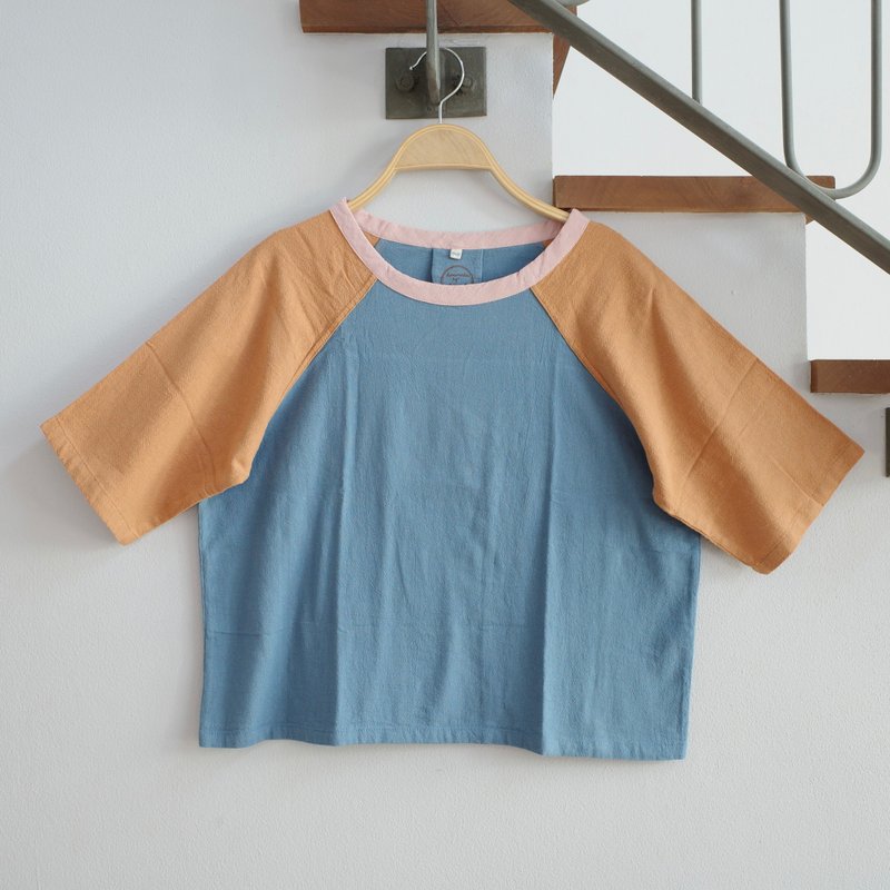 baseball shirt no.3 - 女 T 恤 - 棉．麻 藍色