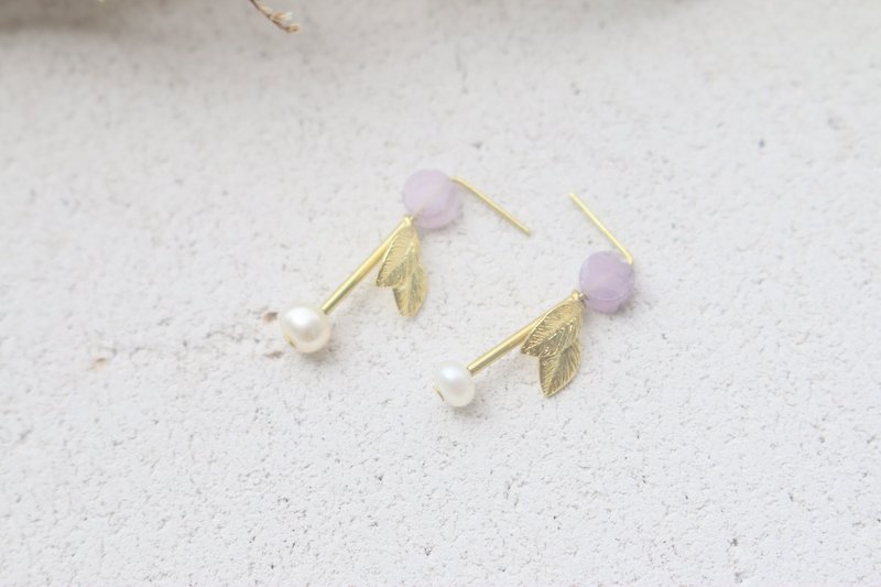 紫玉 珍珠 黃銅 耳環 1105-芋香 - 耳環/耳夾 - 寶石 紫色