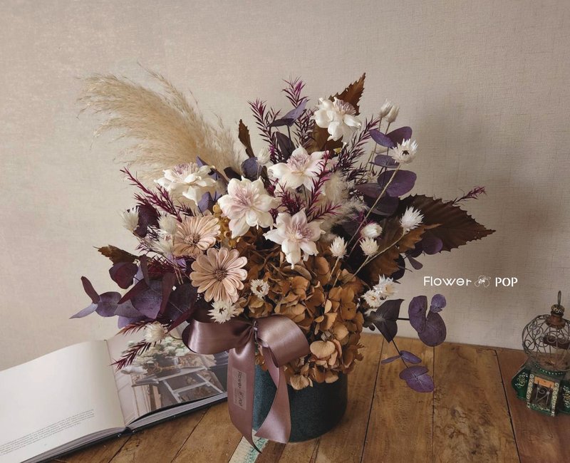 Dried Flower Works No. 12 Oversized Opening Flower Ceremony Commercial Space Home Furnishing - ของวางตกแต่ง - พืช/ดอกไม้ สีกากี