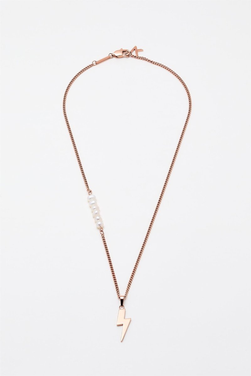 Lightning Necklace Rose Gold & White Pearl (470mm) - สร้อยคอ - สแตนเลส 