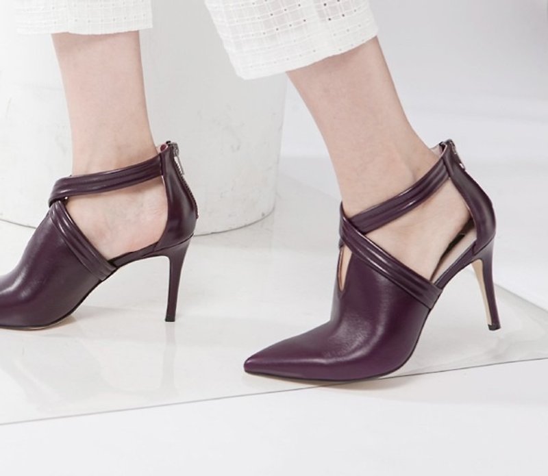 Cross the V baskets empty tip leather fine high heels grape violet - High Heels - Genuine Leather Purple