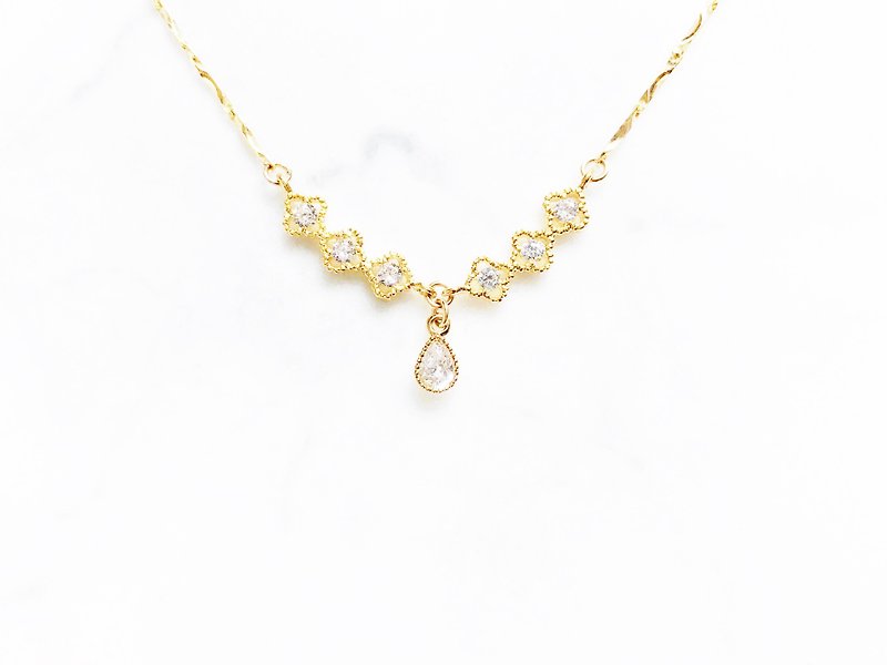 ::Girls Series:: Water Drop Lace Flower Clavicle Necklace - สร้อยคอ - โลหะ 