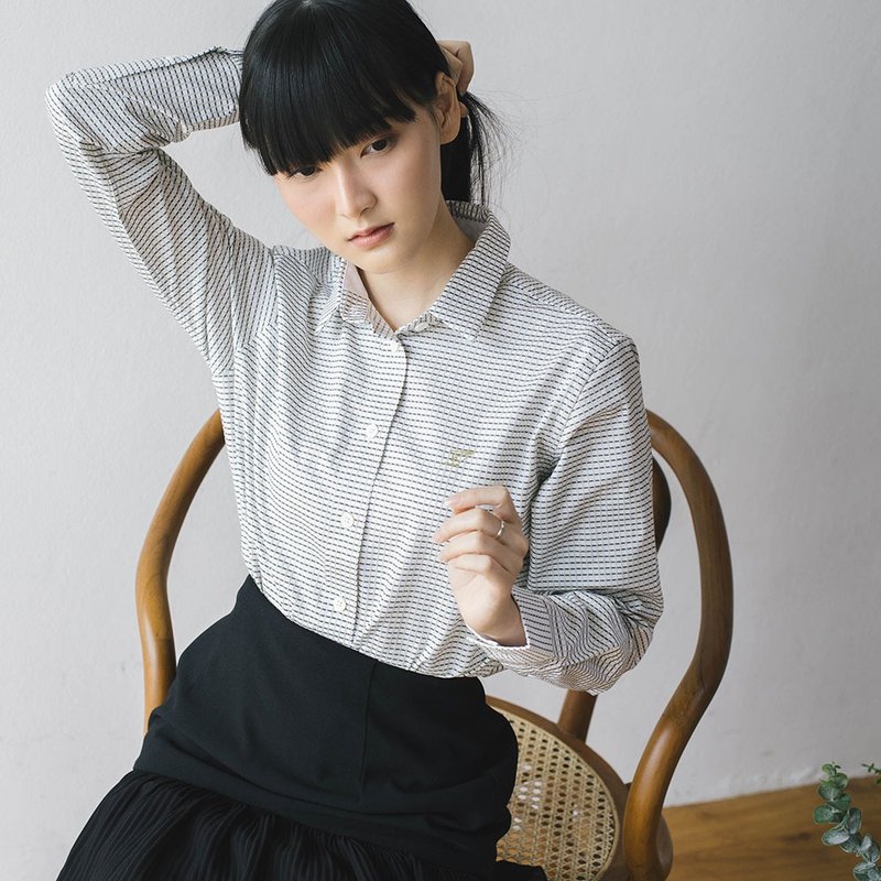 (SOLD) PREMIUM // white green check // women long sleeves - 女襯衫 - 棉．麻 白色