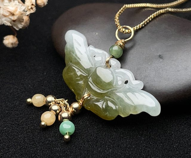 Ice floating autumn fragrant green jade butterfly necklace 14K gold filled Natural Burmese jade jade A goods Gift giving Shop eljewelrybox Necklaces Pinkoi