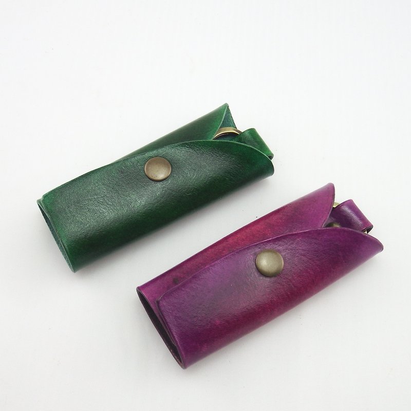 客製簡約皮革鑰匙包-休閒綠  浪漫紫 - 鑰匙圈/鑰匙包 - 真皮 紅色