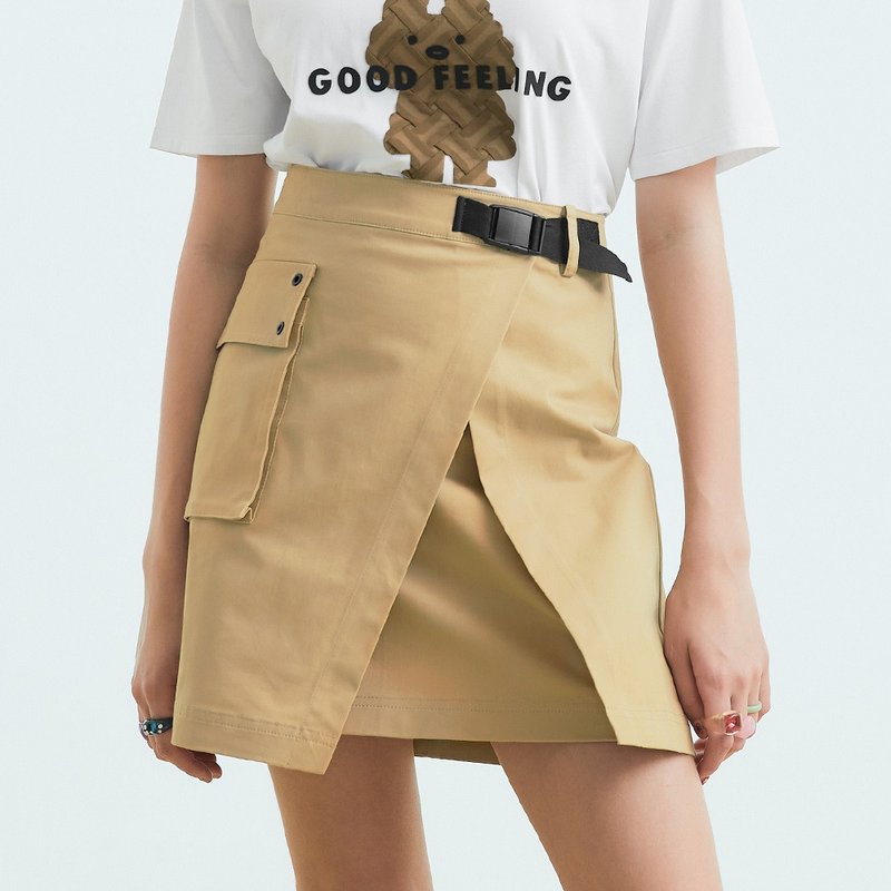 OUWEY Ouwei work style pocket belt skirt (Khaki) 3233162029 - กระโปรง - ผ้าฝ้าย/ผ้าลินิน 