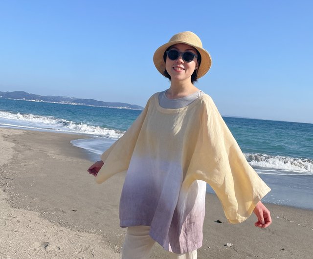 爽やかに軽やか 泥染めしたリラックス感のあるリネンチュニック Linen tunic Dress dyed 染色 - ショップ BLUEPHASE  トップス - Pinkoi