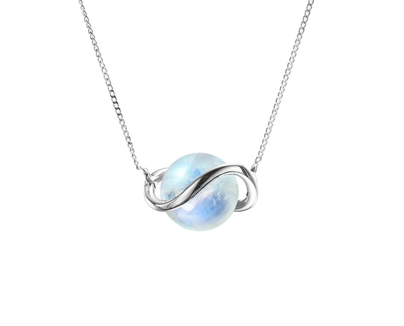 Minimalist Moonstone Necklace Solid 14k White Gold, Rainbow Moonstone Necklace - Collar Necklaces - Precious Metals Blue