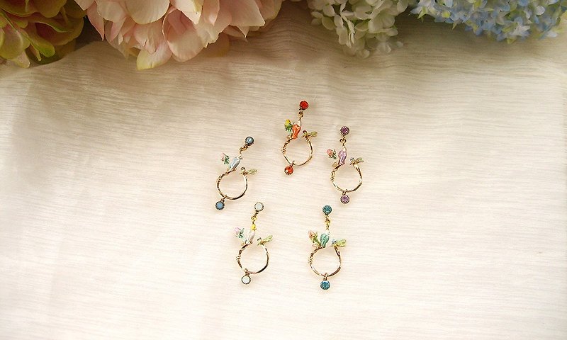Colorful parrot asymmetric diamond earrings - Earrings & Clip-ons - Copper & Brass Multicolor