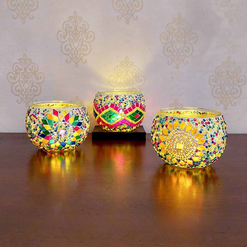 【DREAM LIGHTS】Mosaic collage candle holder thick glass DIY handmade material package Turkish lamp - Lighting - Colored Glass Multicolor