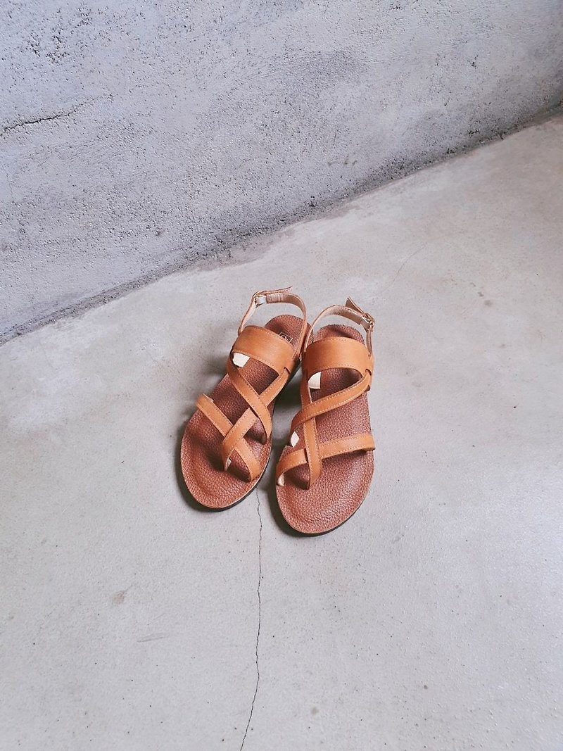 [Boximiya] sheepskin texture Roman sandals _ Brown| handmade custom | MIT - Sandals - Genuine Leather 