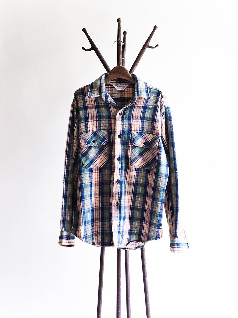 River Hill - Five brother Yamagata Fujitsu iced tea Matcha Plaid Love Letters pound thin cotton shirt jacket vintage antique neutral shirt oversize vintage - เสื้อเชิ้ตผู้หญิง - ผ้าฝ้าย/ผ้าลินิน หลากหลายสี