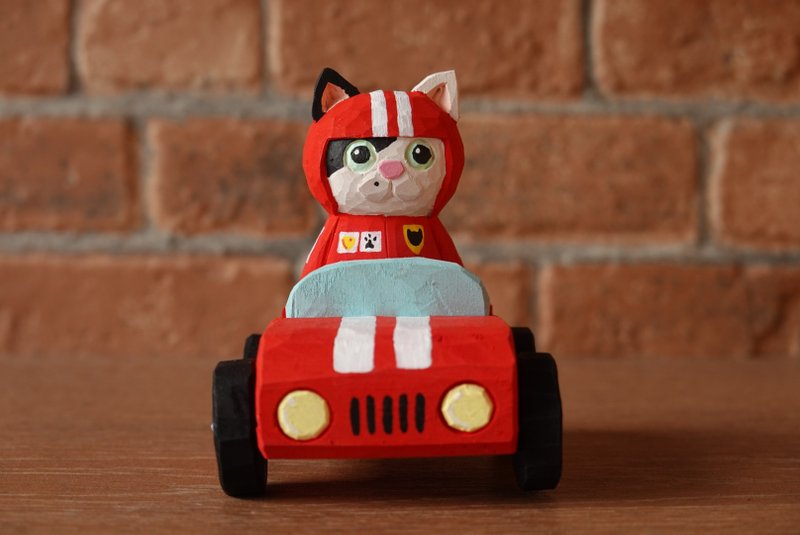 Racing cat - 公仔/玩偶 - 木頭 紅色