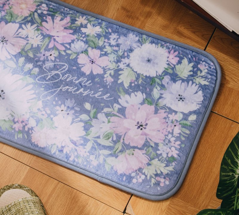 Flannel floor mat-Azure Flower - พรมปูพื้น - เส้นใยสังเคราะห์ สีน้ำเงิน