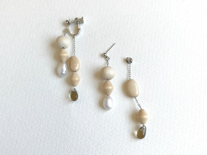 Balance（earrings(clip-on or pierced )） - ต่างหู - ไม้ สีเงิน