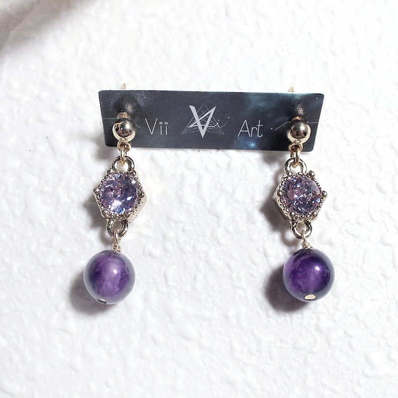 VIIART. Lavender. Vintage retro gold vintage amethyst earrings-clip-on - Earrings & Clip-ons - Crystal Purple