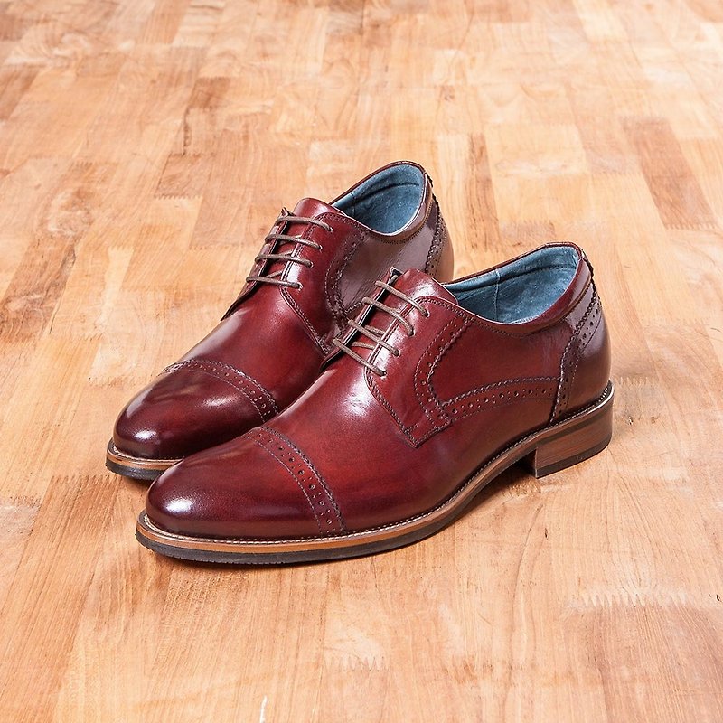 Vanger gentry and high. Cross-grained carved Derby shoes Va251 Claret - รองเท้าลำลองผู้ชาย - หนังแท้ สีแดง