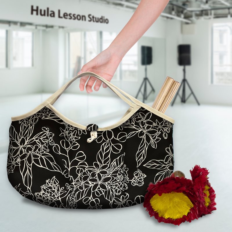 Hawaiian_Ohanabag/フラレッスン用バッグ【プルメリアブラック】 - 側背包/斜背包 - 棉．麻 黑色