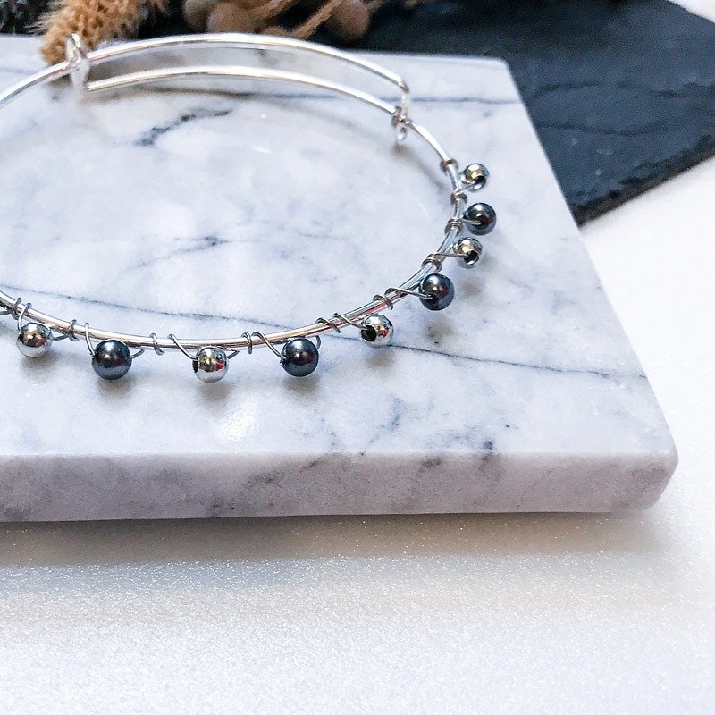 [Da Da Daily] Silver and black pearl bracelet - Bracelets - Other Metals Silver