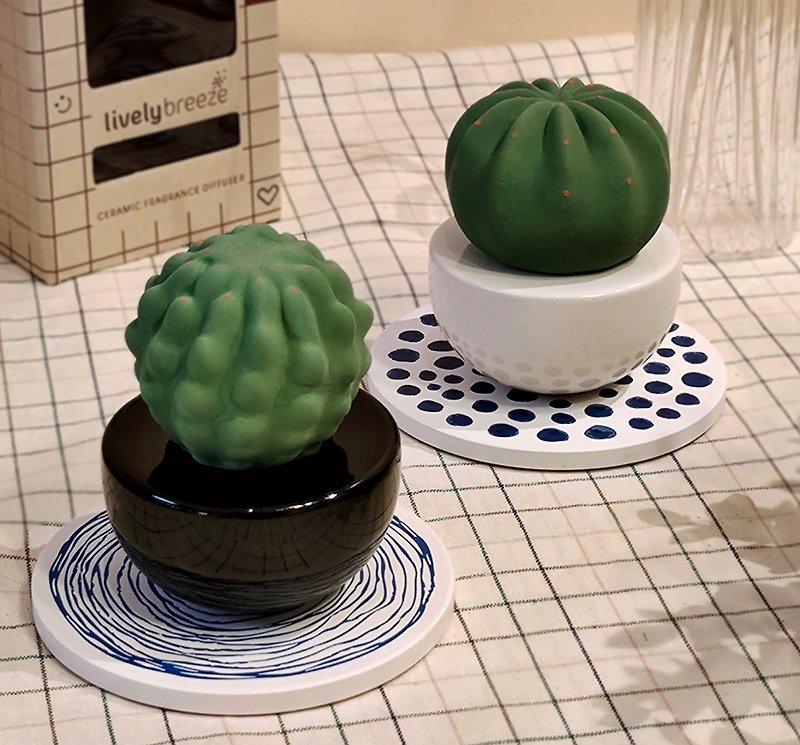 Cactus Ceramic Diffuser with Square Coaster - Items for Display - Pottery Green