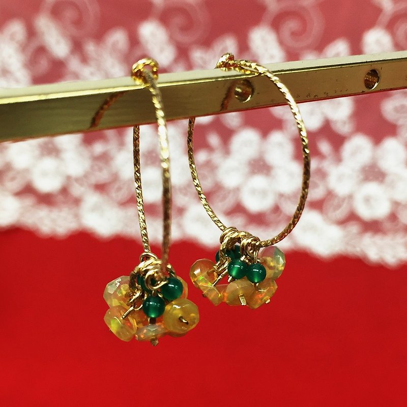 Fantasy opal US 14KGF gold ring earrings light jewelry - ต่างหู - โลหะ สีทอง