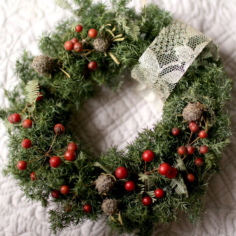 茸茸雪松聖誕花圈 (16cm) - 擺飾/家飾品 - 植物．花 綠色