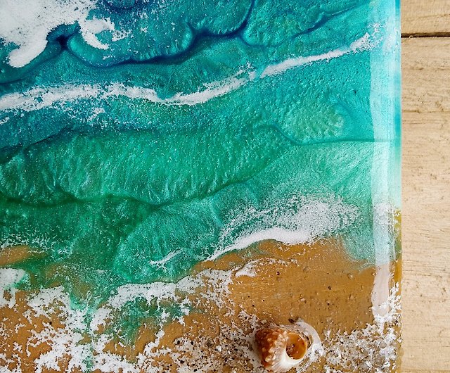 海景】レジンアート。オリジナルの海の絵。ビーチ風景青い波の海 ...